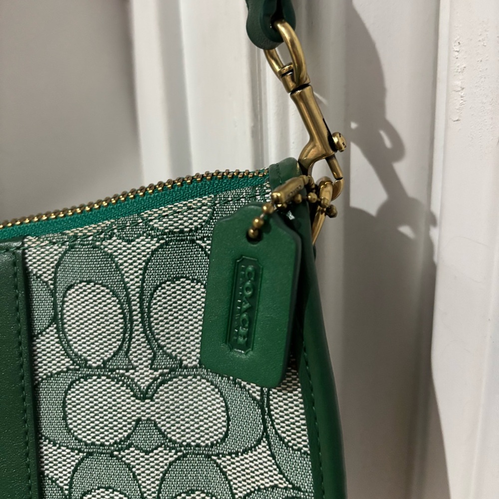 Coach Green Signature Jacquard Mini Swinger Baguette Shoulder Bag Rare Color - Picture 7 of 12